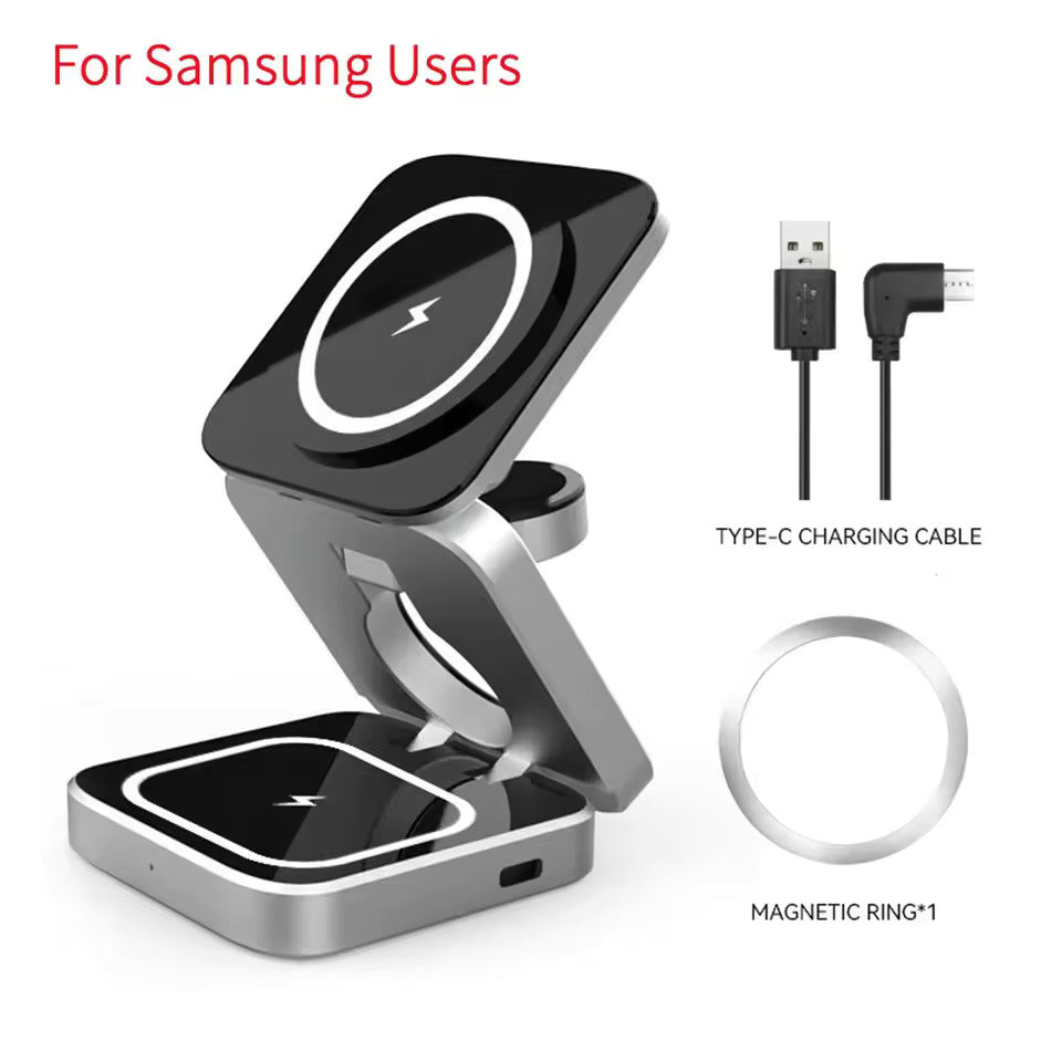 Portable Magnetic Suction Wireless Charger Holder Applicable to iPhone 15 14 13 Pro Mini Foldable Fast Charging Base Station Applicable to Apple Watch SE 8 7 Pro 3 2