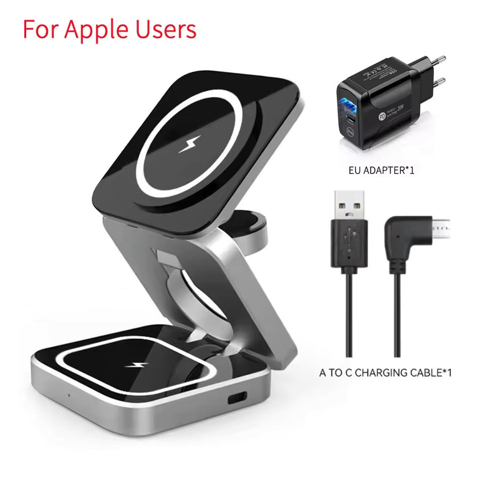Portable Magnetic Suction Wireless Charger Holder Applicable to iPhone 15 14 13 Pro Mini Foldable Fast Charging Base Station Applicable to Apple Watch SE 8 7 Pro 3 2