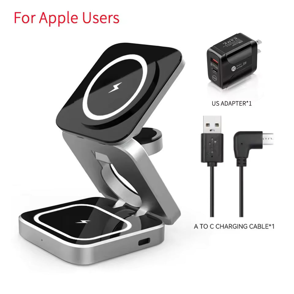 Portable Magnetic Suction Wireless Charger Holder Applicable to iPhone 15 14 13 Pro Mini Foldable Fast Charging Base Station Applicable to Apple Watch SE 8 7 Pro 3 2