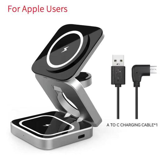 Portable Magnetic Suction Wireless Charger Holder Applicable to iPhone 15 14 13 Pro Mini Foldable Fast Charging Base Station Applicable to Apple Watch SE 8 7 Pro 3 2
