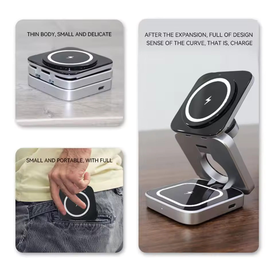 Portable Magnetic Suction Wireless Charger Holder Applicable to iPhone 15 14 13 Pro Mini Foldable Fast Charging Base Station Applicable to Apple Watch SE 8 7 Pro 3 2